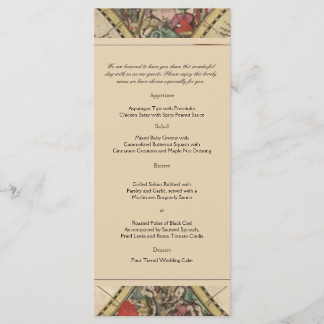 Menu Mariage Carte Antique Vieux Monde (Devant)