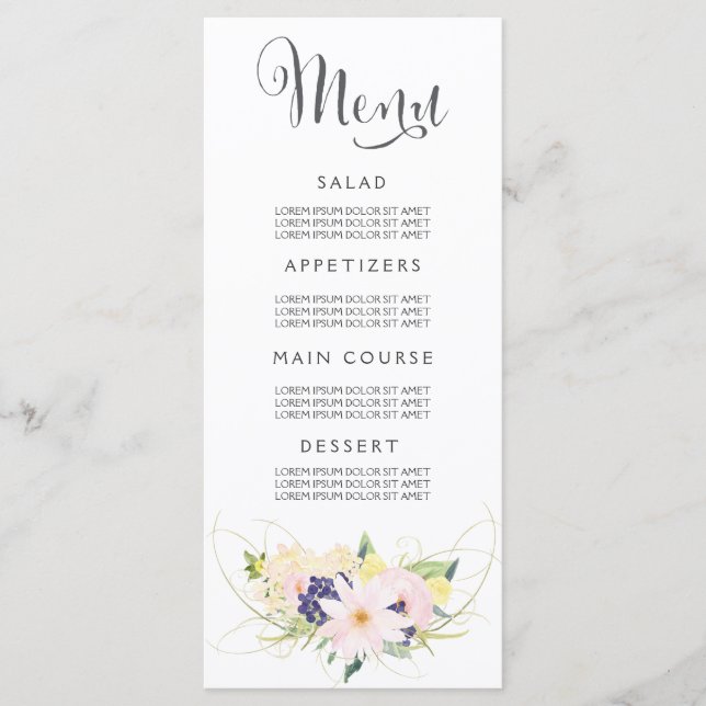 Menu mariage Carte Florale Aquarelle (Devant)