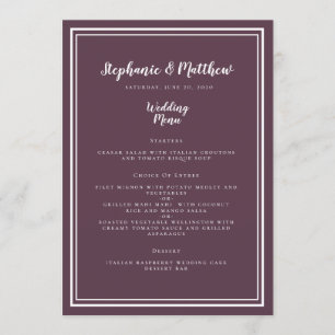 Menu Mariage Cassis Violet Simple Cadre Chic