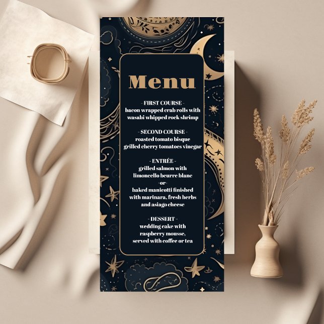 Menu Mariage céleste d'or bleu de minuit (Créateur téléchargé)