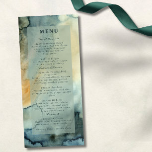 Menu Mariage chic en granit bleu vert Aquarelle