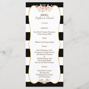 Menu Mariage Chic Gold Black White Stripes