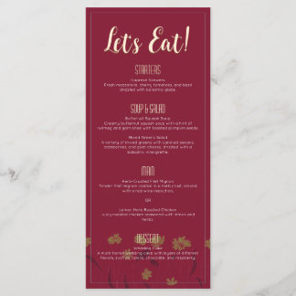 Menu Mariage Chic Moderne Élégant Simple Vin Rouge