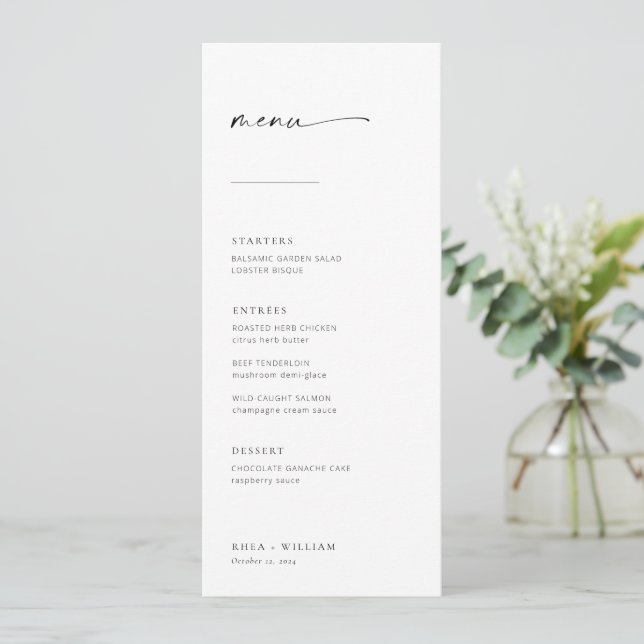 Menu Mariage Chic + Simple Script Moderne (Debout devant)