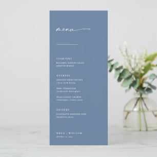 Menu Mariage Chic + Simple Script Moderne Bleu