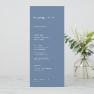 Menu Mariage Chic + Simple Script Moderne | Bleu