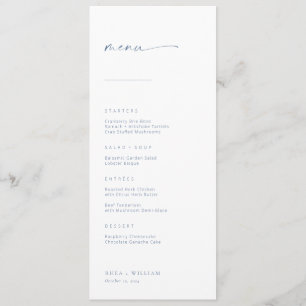 Menu Mariage Chic + Simple Script Moderne   Bleu