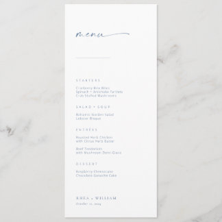 Menu Mariage Chic + Simple Script Moderne | Bleu