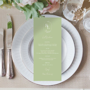 Menu Mariage Chic Vert & Blanc Floral Monogram