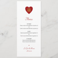 Menu Mariage chinois Double Bonheur Rouge Or