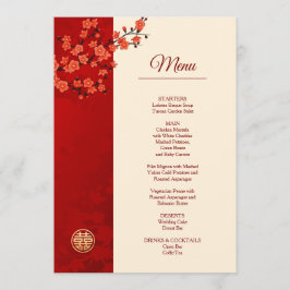 Menu Mariage chinois en fleurs de cerisiers rouges