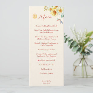 Menu Mariage chinois jaune ornithologique élégant
