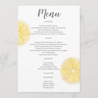 Menu Mariage citron aquarelle
