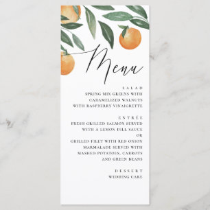 Menu Mariage Citron Aquarelle Orange Script Élégant