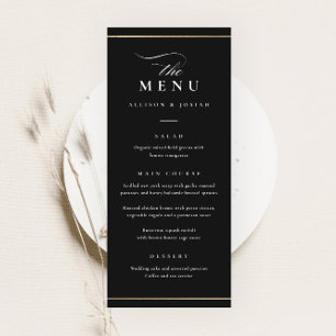 Menu Mariage Classique Élégant Noir et Blanc
