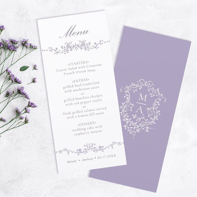 Menu Mariage Classique Fleurs de Lavande Bordure (Front & Back)