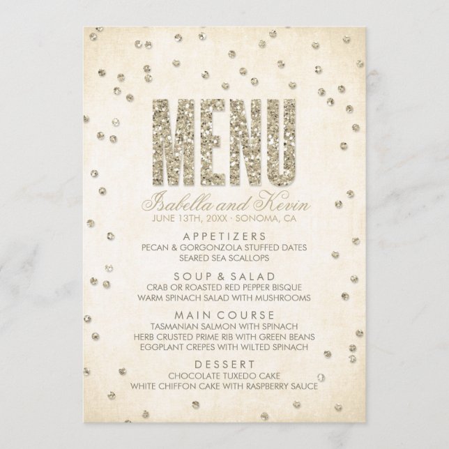 Menu Mariage Confetti Dots de Parties scintillant  (Devant)
