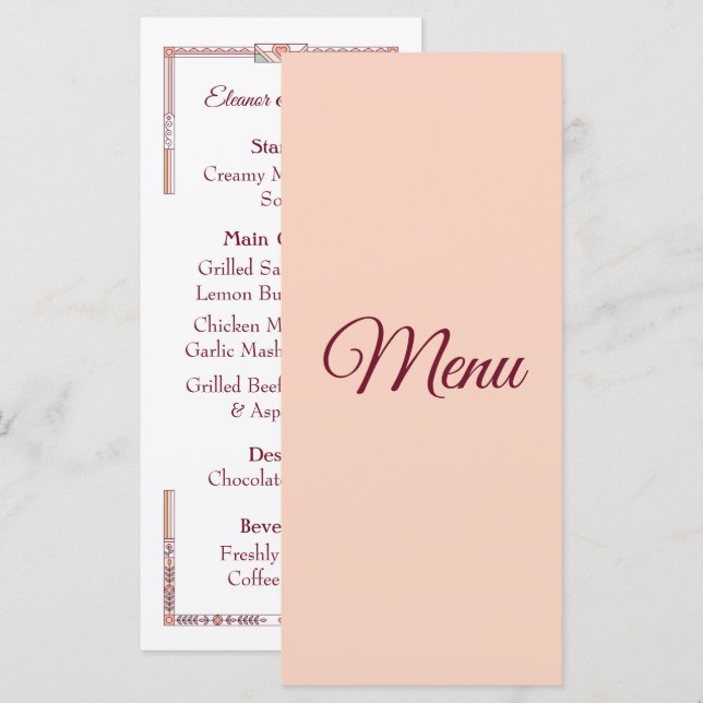 Menu Mariage conte de fée Art Déco (Devant / Derrière)