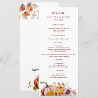 Menu Mariage Cosy aux Citrouilles Botaniques Aquarelle