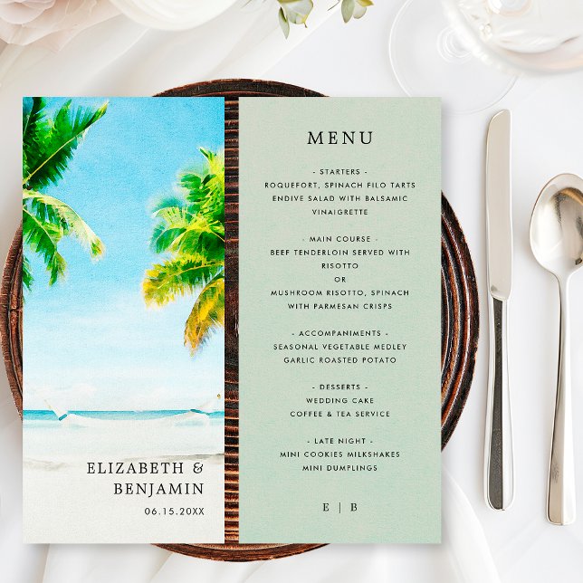 Menu Mariage côtier Retro Tropical Beach Palm Tree (Créateur téléchargé)