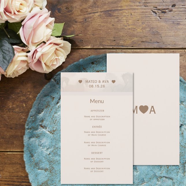 Menu mariage Couple Monogramme (Wedding Couple Monogram Menu (front and back))