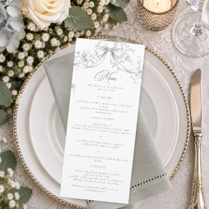 Menu Mariage Couronne Florale Grise Noire Classique Vin