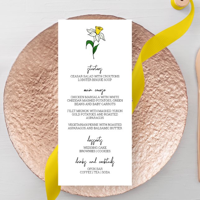 Menu Mariage Daffodique Minimaliste (Créateur téléchargé)