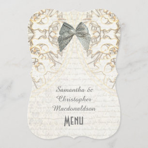 Menu mariage damassé en dentelle blanche