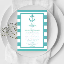 Menu Mariage d'Ancre en bande turquoise marine
