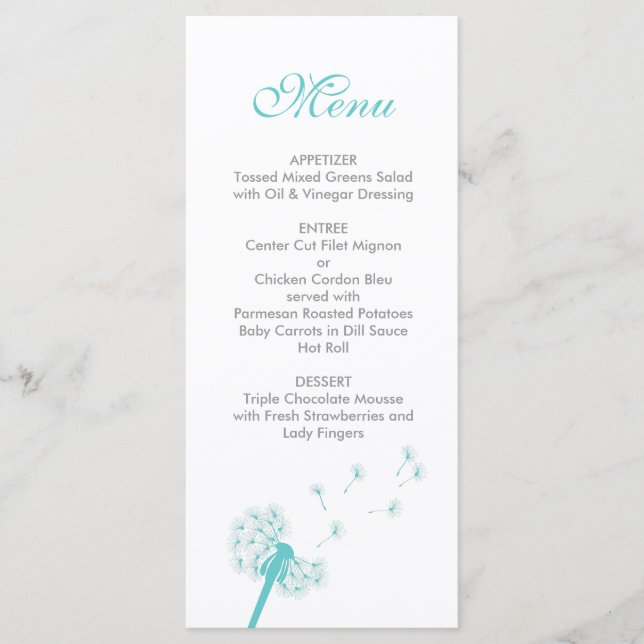 Menu Mariage Dandelion turquoise (Devant)