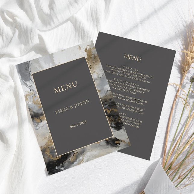 Menu Mariage d'aquarelle artistique moderne Gold Anthra (Créateur téléchargé)