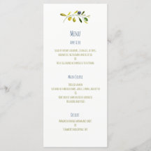 Menu mariage d'aquarelle de branche d'olive