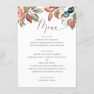 Menu Mariage d'aquarelle de feuillage d'automne Feuil