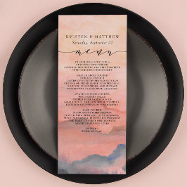 Menu Mariage d'aquarelle du coucher de soleil rustique