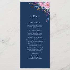 Menu Mariage d'aquarelle florale bleu marine