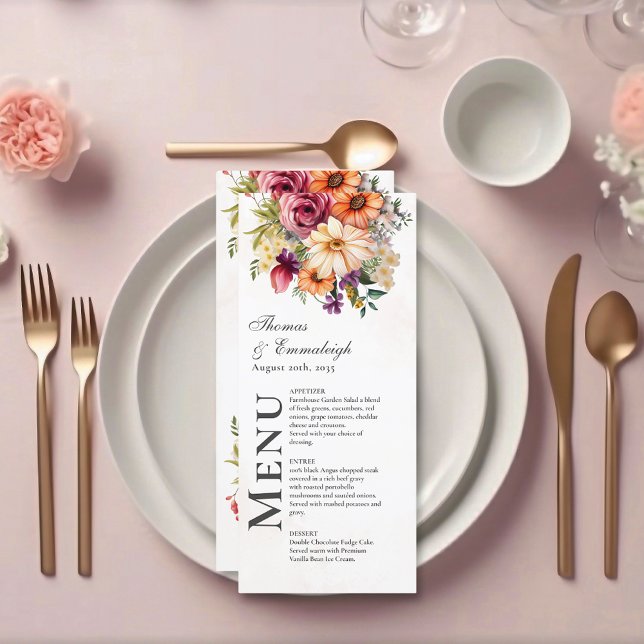 Menu Mariage d'aquarelle florale dynamique (Créateur téléchargé)