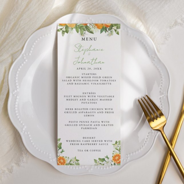 Menu Mariage d'aquarelle mandarin orange (Mandarin orange wedding menu)