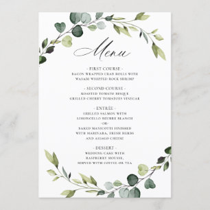 Menu Mariage d'aquarelle moderne Eucalyptus Wreath Boho