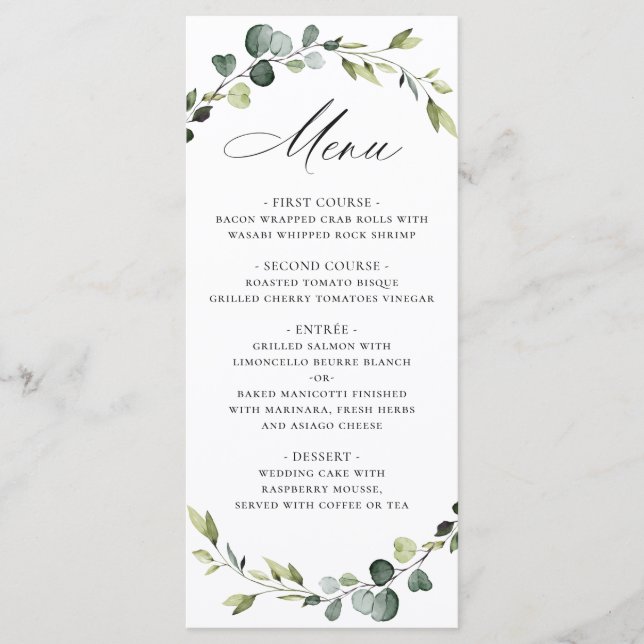 Menu Mariage d'aquarelle moderne Eucalyptus Wreath Boho (Devant)