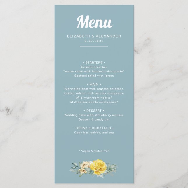 Menu Mariage d'aquarelle romantique et élégant roses ja (Devant)