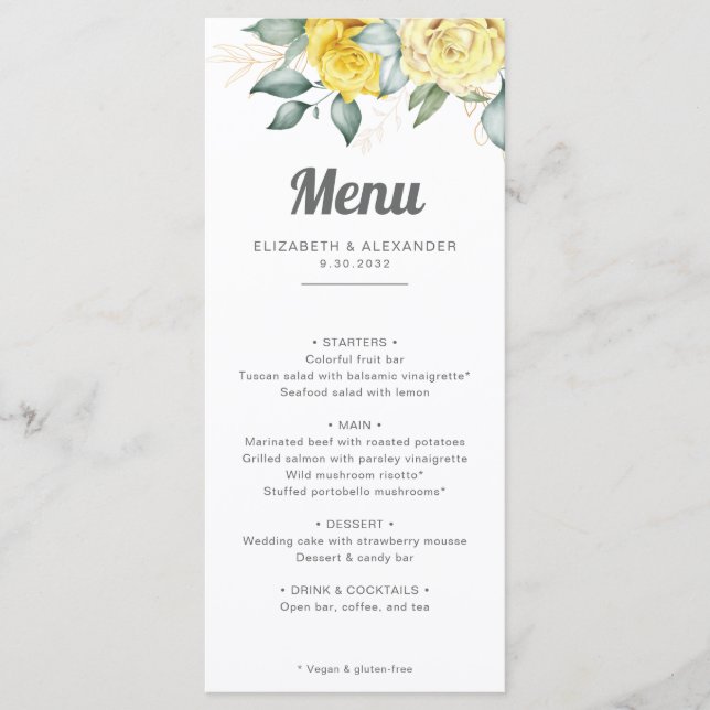 Menu Mariage d'aquarelle romantique et élégant roses ja (Devant)
