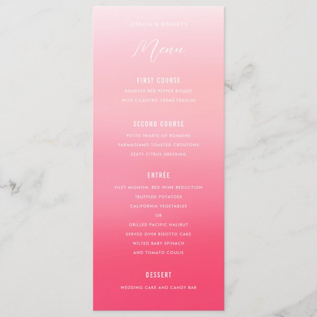 Menu Mariage d'aquarelle rose Ombre (Devant)