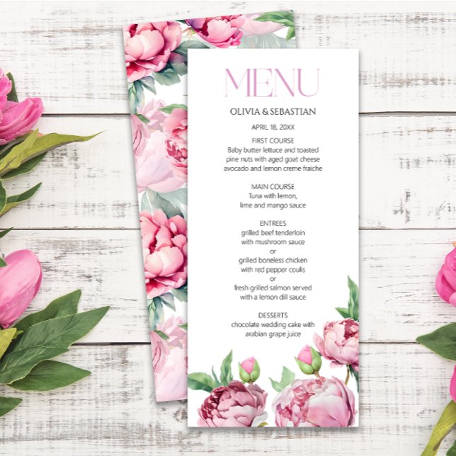 Menu Mariage d'aquarelle rose pâle (Créateur téléchargé)