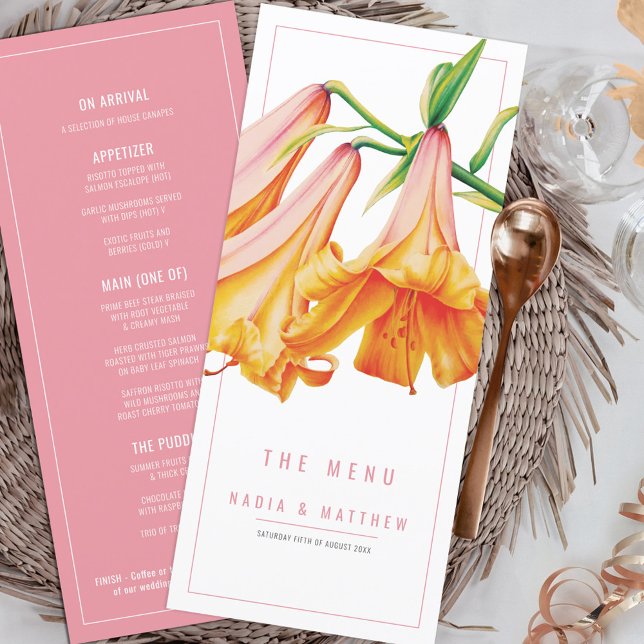 Menu Mariage d'aquarelle rose pêche (Créateur téléchargé)