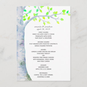 Menu Mariage d'arbre de bouleau de printemps aquarelle