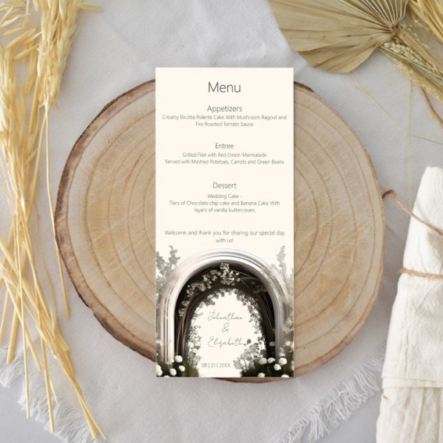 Menu Mariage d'arche botanique romantique (Romantic Boho Botanical Arch Wedding Menu)