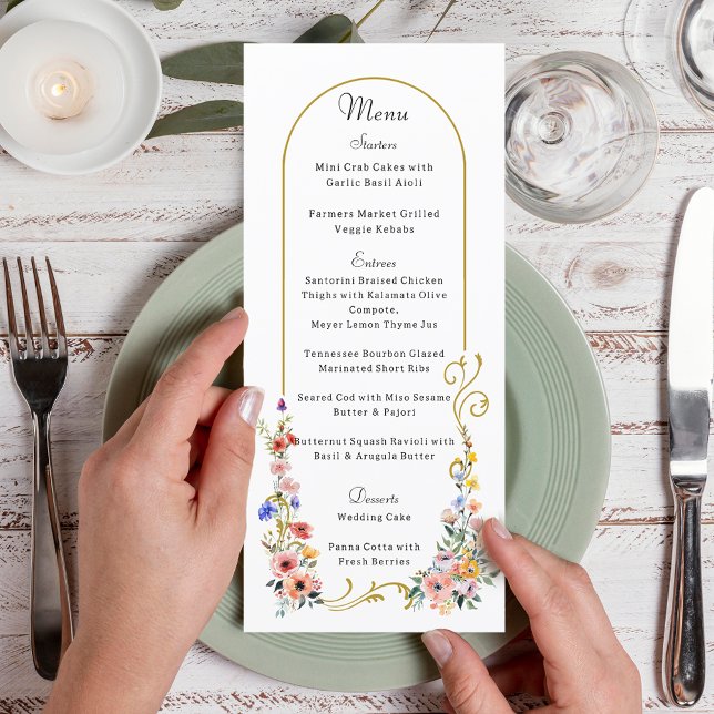 Menu Mariage d'arche d'été Fleur sauvage d'aquarelle (Créateur téléchargé)