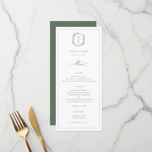 Menu Mariage d'arête botanique Monogramme (Devant/Arrière en situation)