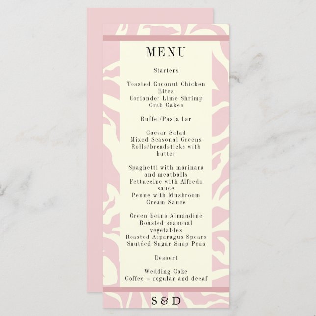 Menu Mariage d'art moderne rose et blanc Matisse (Devant / Derrière)