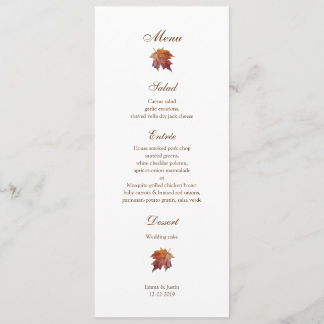 Menu Mariage de automne de feuille de chute d'aquarelle (Devant)
